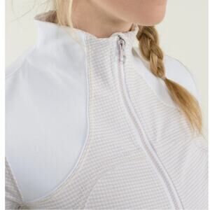 Lululemon Forme Jacket Dune Tan White Gingham Luon Zip Fitted Jacket 6 W4A92S